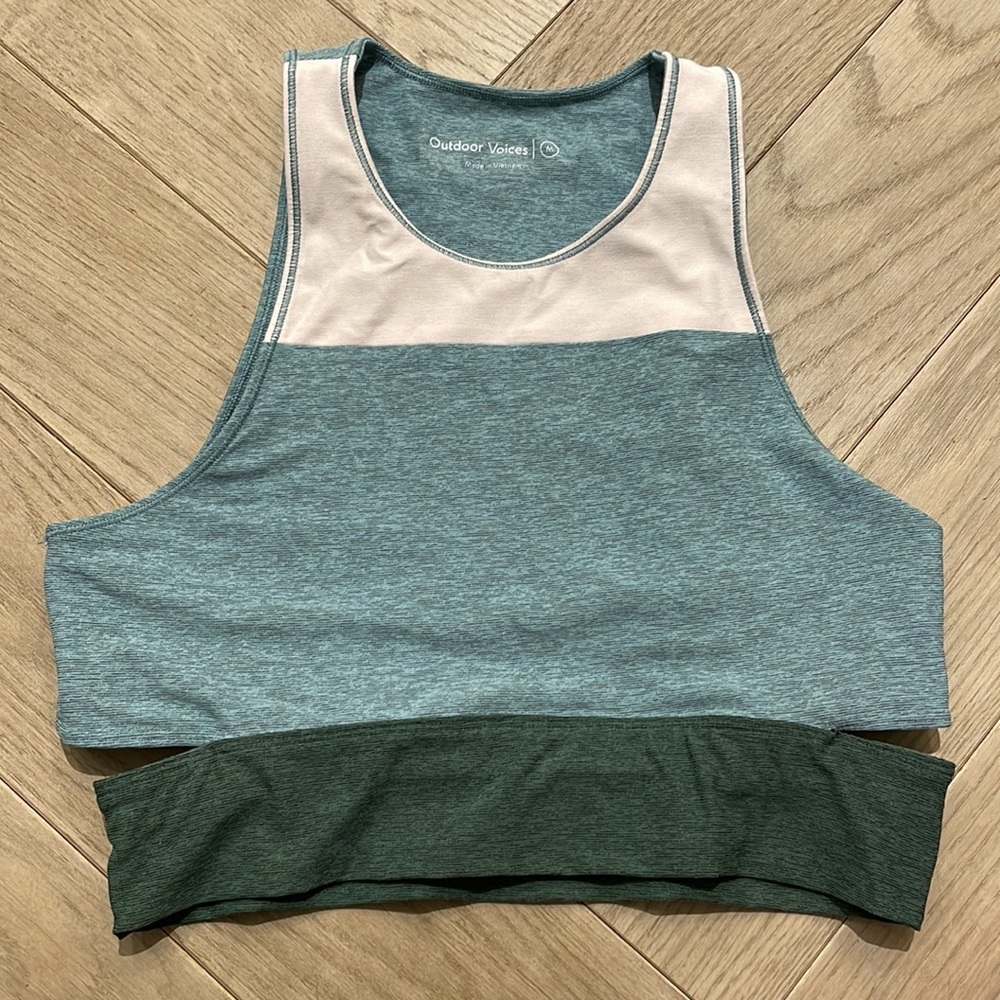 Outdoor Voices Tri-Tone Slashback Bra/Crop Top